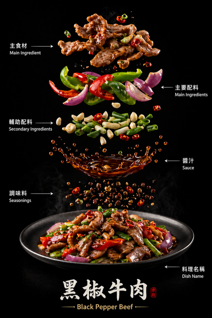 高層次堆疊食材廣告海報（視覺衝擊版）