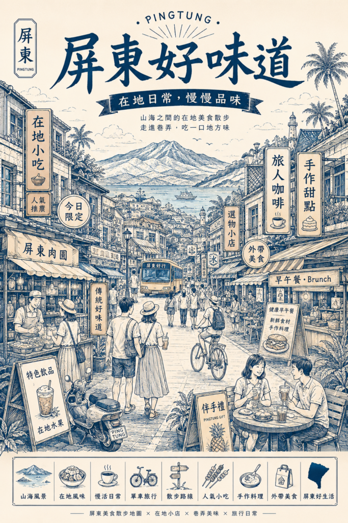 品牌場景型 × 台灣地方餐飲街區通用 台灣地方餐飲街區手繪觀光主視覺通用版